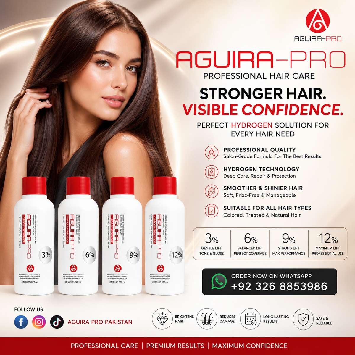 AGUIRA PRO Hydrogen Peroxide Developer 3% 6%, 9% & 12% – Professional Cream Developer 1000ml