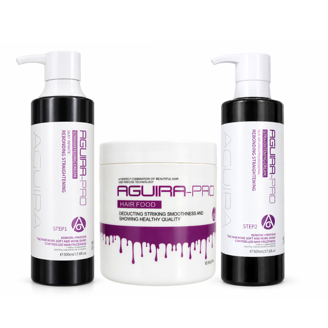 AGUIRA PRO 3-Step Keratin Rebonding + Protein Treatment Kit – Professional Hair Straightening & Repair System
